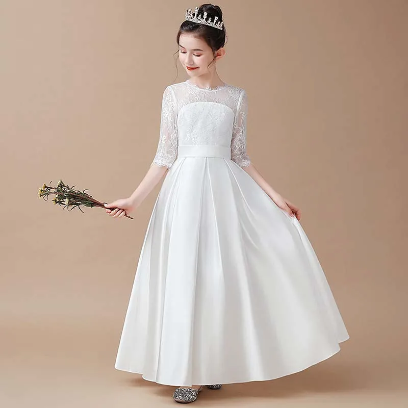 

Lace Elegant Evening Gown Kids Black Children's Costume Flower Girls Dress for Weddings ceremony young Teens robe Party Clothing
