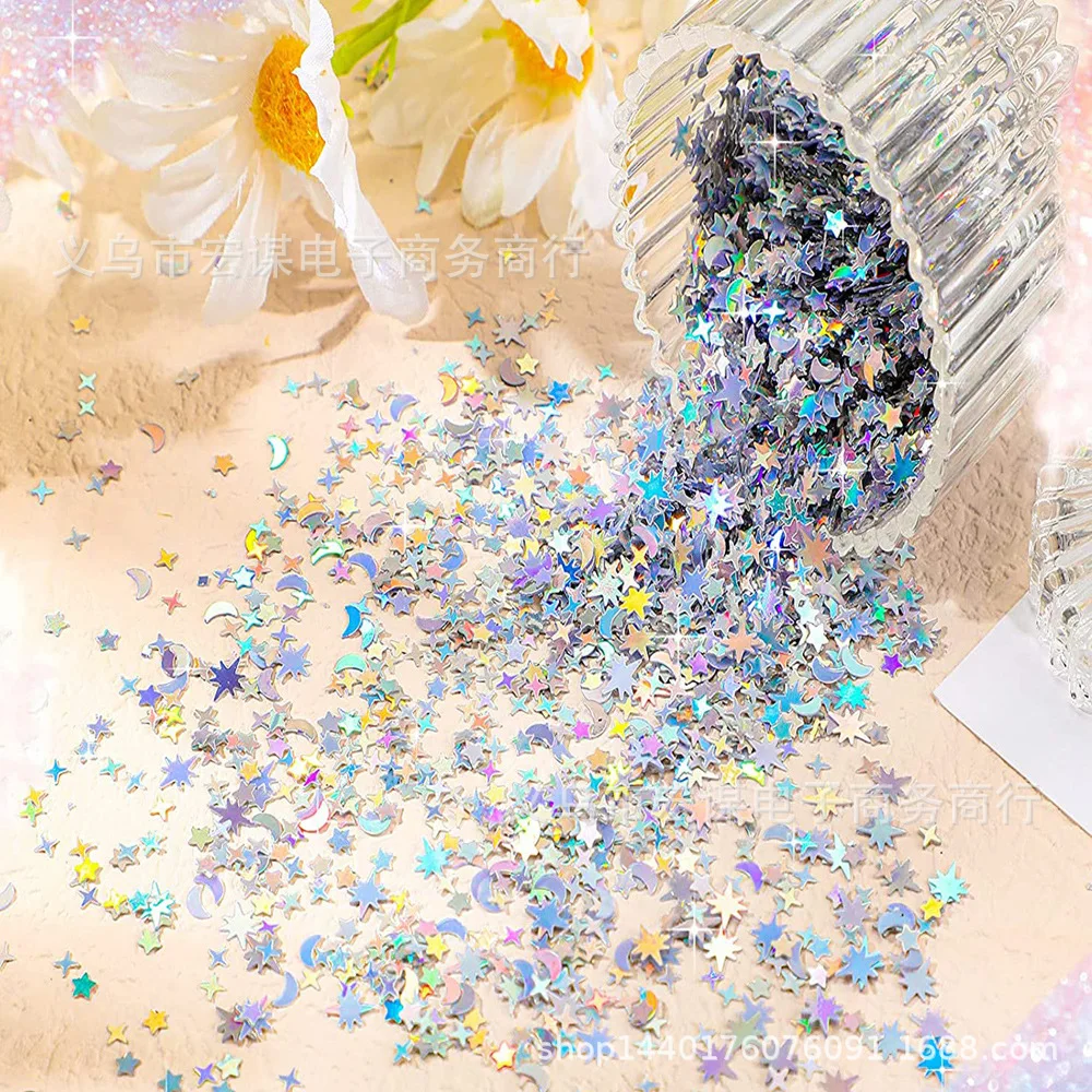 2000pcs 10mm Shiny Moon Star Confetti Glitter Metallic Acrylic Confetti for Party Wedding Table Decor Confetti Xmas DIY Decor