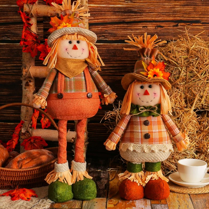 Thanksgiving Scarecrow Doll Series Decoration Harvest Season Maple Leaf Straw Hat Doll Creative Desktop Decoration Birthday Gift