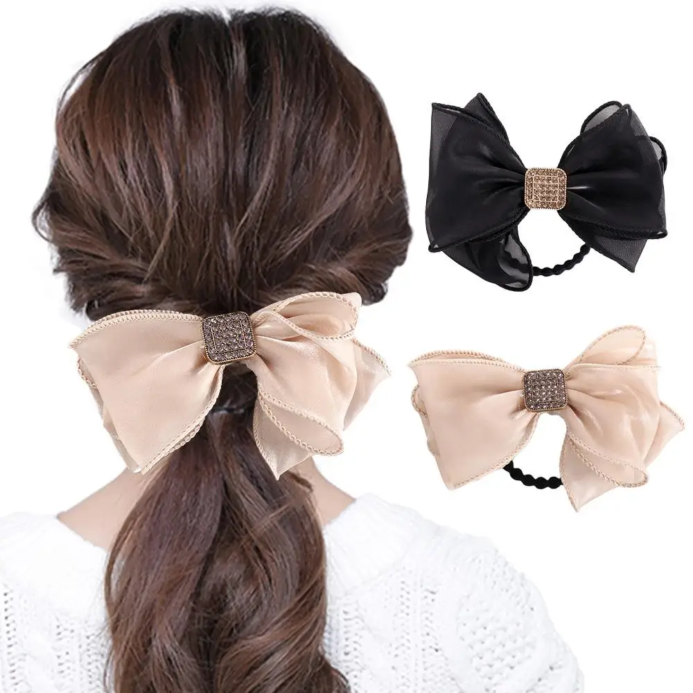

Vintage Alloy Make up Organza Style Fashion Design Bow Hair Rope Korean Style Scrunchies Women Hair Accessories Rhinestones