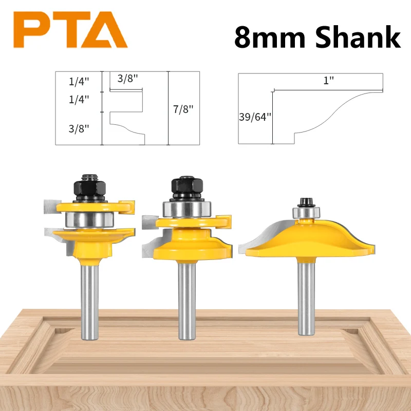 PTA3PCS8mmshankCover41mmRomanOgeeStileRailAssemblesRouter