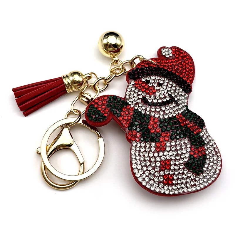 Nette Weihnachten Schneemann Tasche Hängen Für Frauen Männer Volle Blingbling Kristall Rot Quaste Party Handtasche Kawaii Schlüsselring Schmuck Geschenke – Detail 8