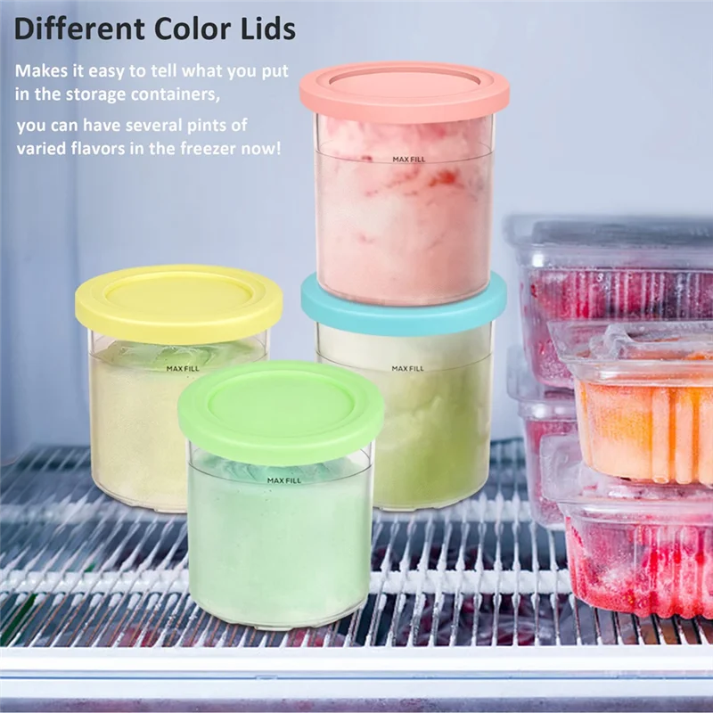 4PCS Ice Cream Pints and Lids ice cream containers for Ninja Creami NC301 NC300 NC299AMZ Series Ice Cream Storage Containers Food Freezer