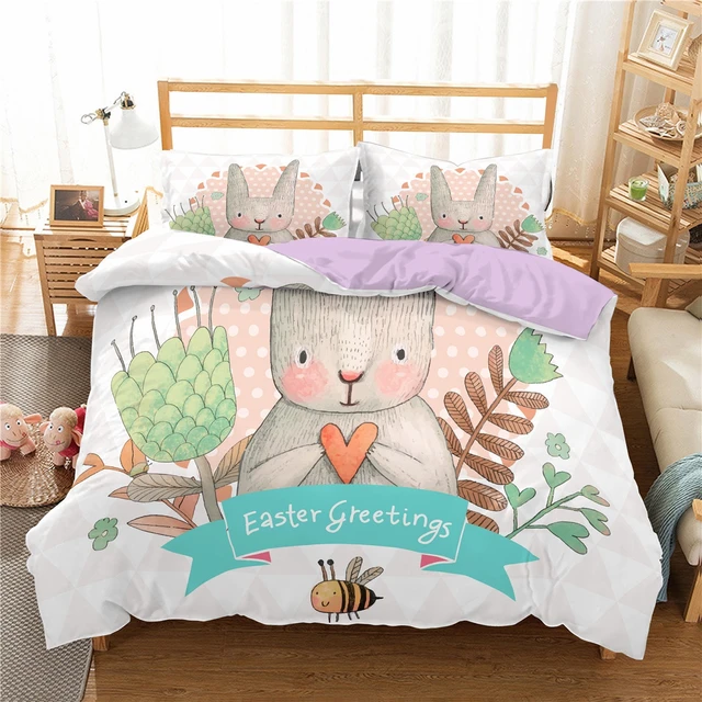 Easter Bunny Duvet Cover Set King Abstract Plants Flowers Bedding Set  Microfiber Animal Bee Rabbit Quilt Cover for Girls Teens - AliExpress