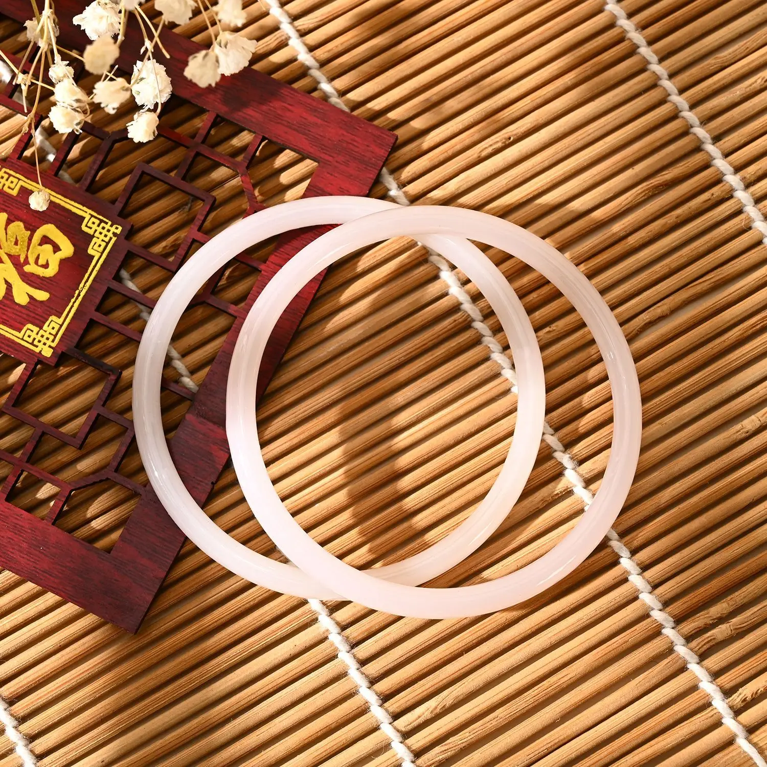 Glass Natural Jade Solid Color Jingle Bangles Retro Simple Bracelet Femme Fashion Women Casual China Jewelry Gifts 2Pcs/Set