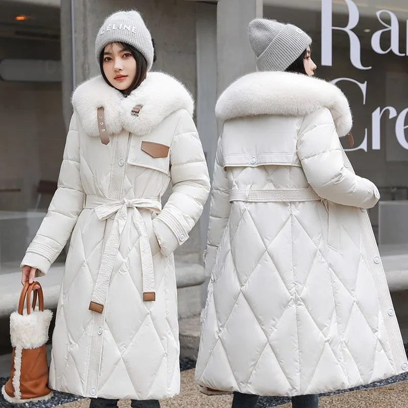 2023 New Women Down Jacket Winter Coat Female Mid Length Version Parkas Thick Warm Slim Fit Outwear Fur Collar Fashion Overcoat