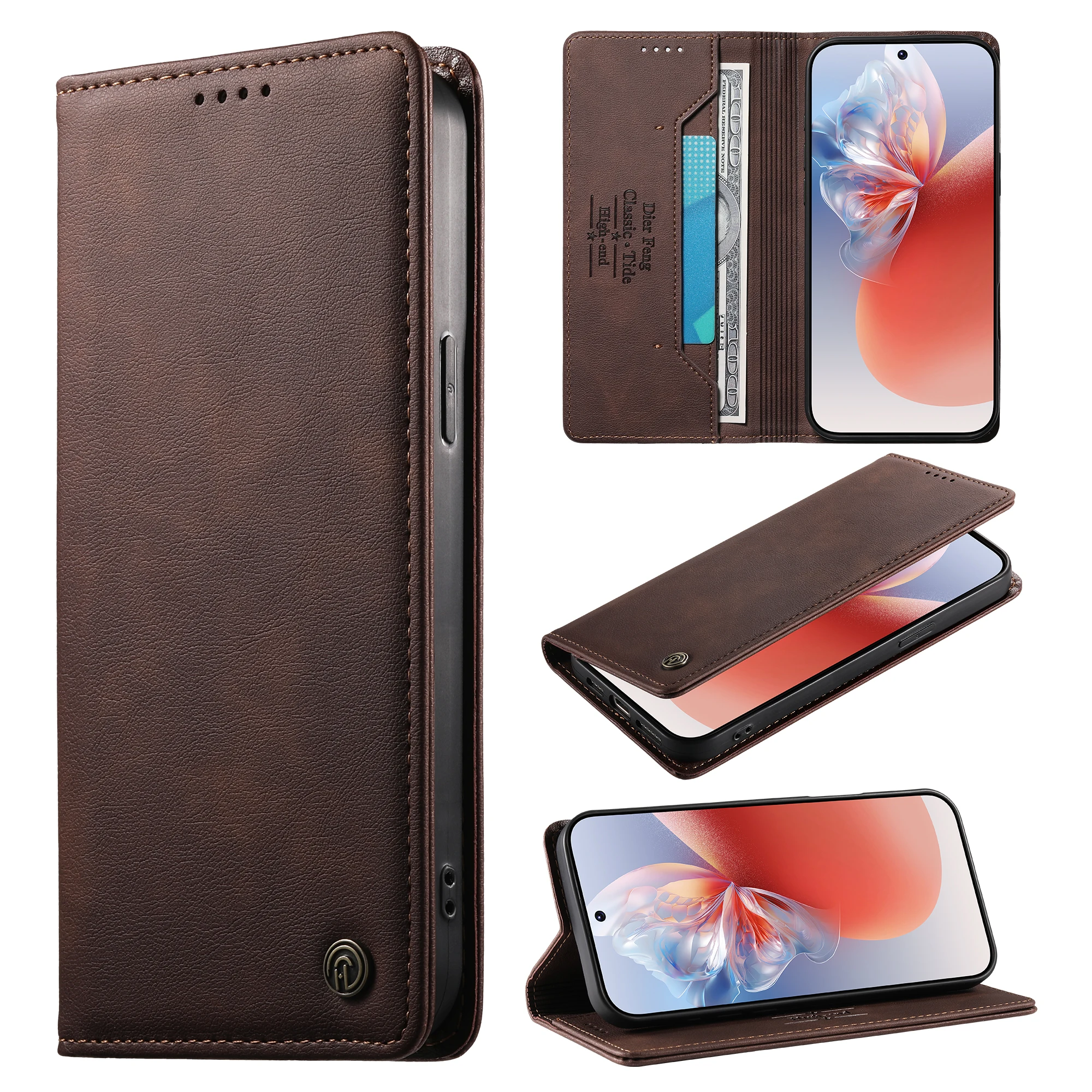 Magnetic Leather Flip Wallet Case with Card Slots