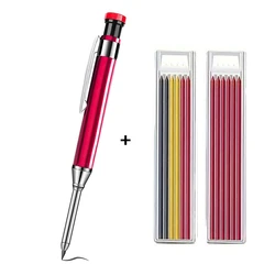 Heavy-Duty Carpenter's Pencil with Built-in Sharpener and Extra Leads (1red pencil 2mixed)