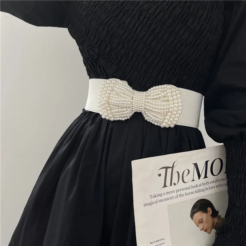 Koreanischen Stil Perle Bowknot Elastischer Bund Mädchen Stretch Bund für Kleid Super Süße Gürtel Heißer