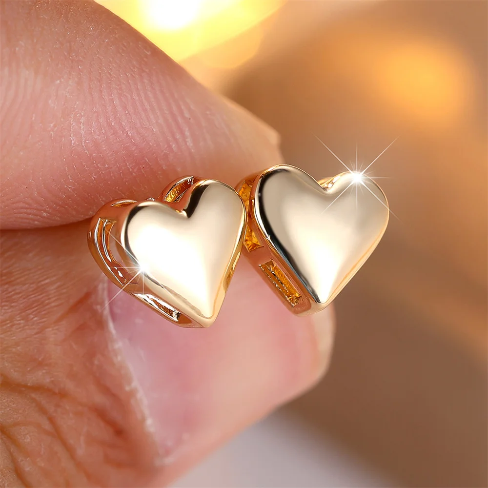 Trendy Love Heart Smooth Metal Stud Earrings For Women Vintage Fashion Gold Silver Color Minimalist Jewelry Wedding Party Gifts