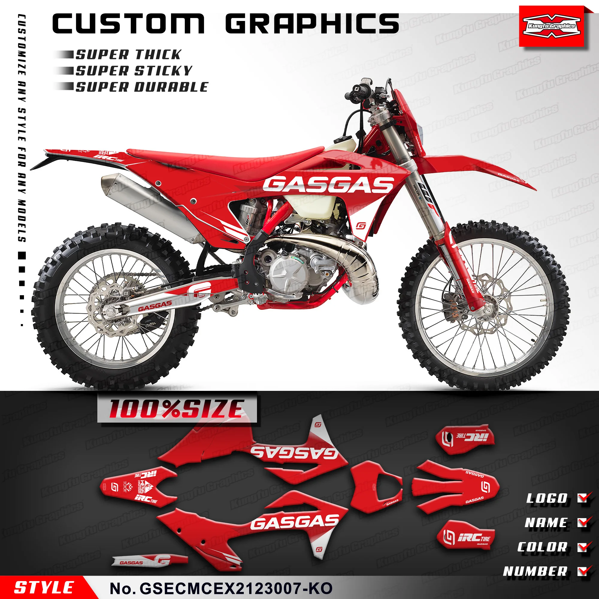 KUNGFU GRAPHICS Waterproof Decals Stickers for Gas Gas EC250 EC300 EC 250F 300F MC 125F 250F 450F EX300 EX250 2021 2022 2023 kungfu graphics custom decals waterproof stickers kit for sur ron ultra bee surron grey
