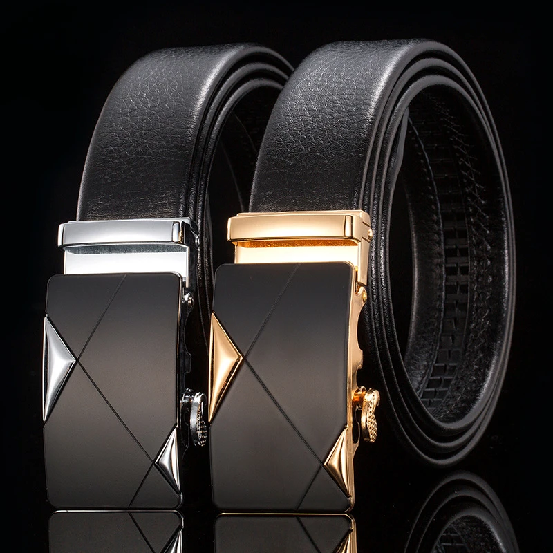 

For Men Famous Work Business Black Cowskin PU Strap Men Leather Belt Metal Automatic Buckle Brand High Quality Luxury Belts