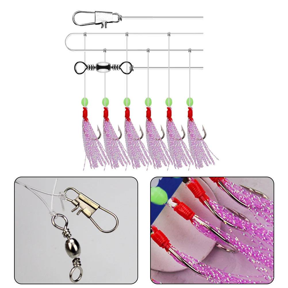 6pcs Sea/Freshwater Luminous Fishing Lures Sabiki Rigs Carbon Steel String  Hooks Long Wire Colored Flash Artificial Bait #7-#15 - AliExpress