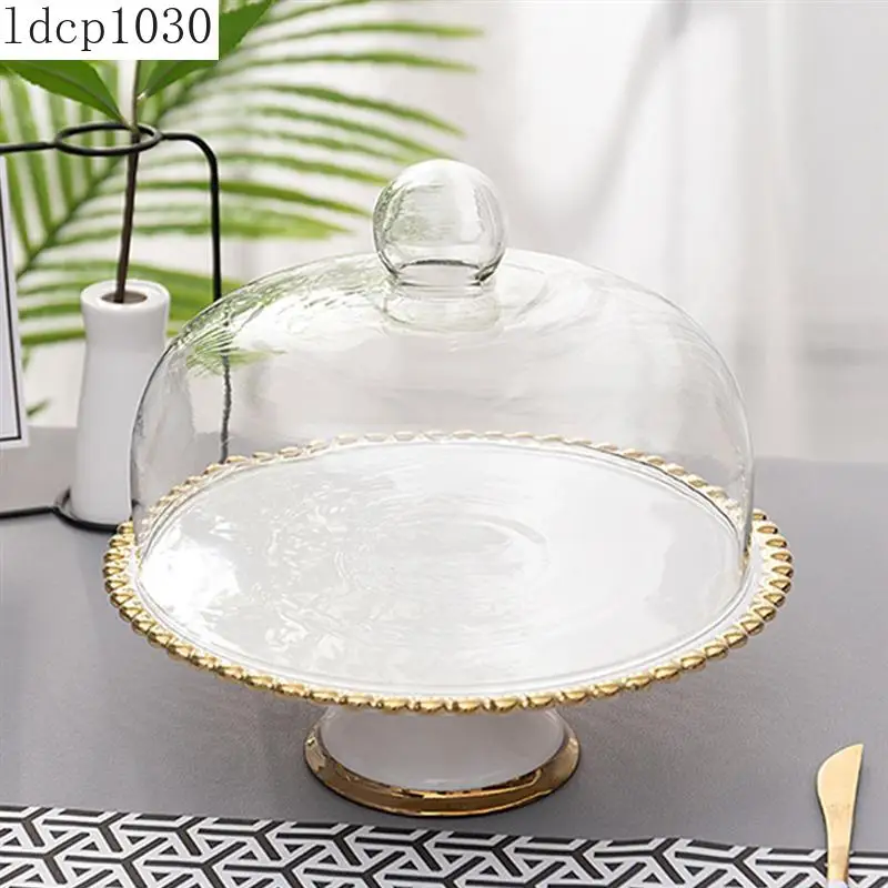 1 Set Party Cake Glass Cover Food Cover Dessert Cake Plate Dust-Proof Glass Covered High Foot Food Display Stand