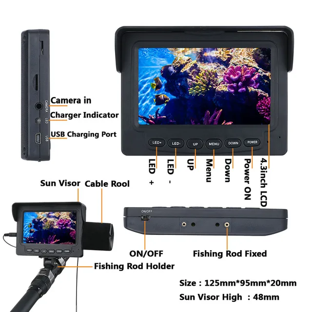 Gamwater m m tvl fish finder underwater camera monitor pcs ip waterproof led with