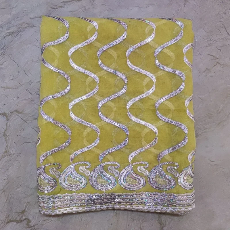 

Stunning Indian Wedding Dupatta Sequins Scarf Beabed Georgette Veil Sari