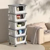 5 Tier Plastic Stackable Basket Cart with Wheels Plastic Stacking Container Bin Utility Rack for Kitchen Pantry Bathroom 4