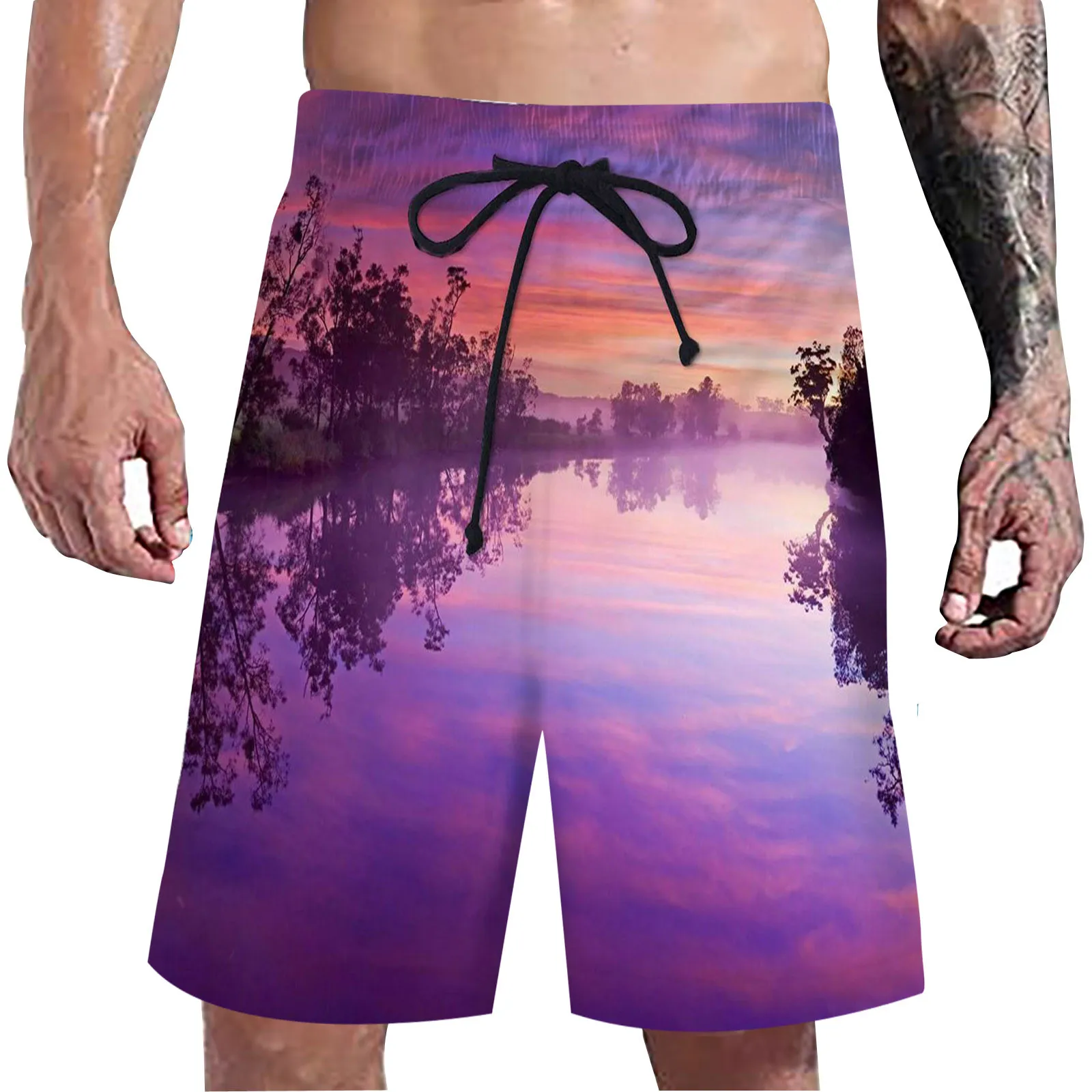 

Мужские пляжные шорты с цветочным принтом, Повседневные Легкие шорты с кулиской, спортивные штаны свободного кроя для бега