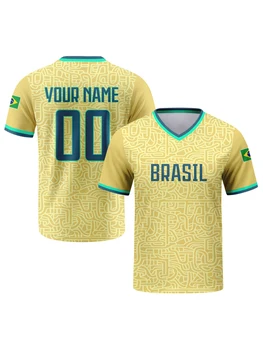 Custom Brasil Soccer Jersey Personalized with Name Number Breathable V-neck Football Team Shirt for Men Youth Women 1