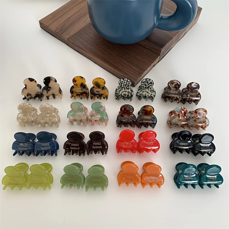 미니 아세테이트 헤어 클로 사이드 핀 스몰 사이즈 상어 클립, 귀엽고 우아한 머리핀, 여성용 헤어 액세서리, 2 개/세트 