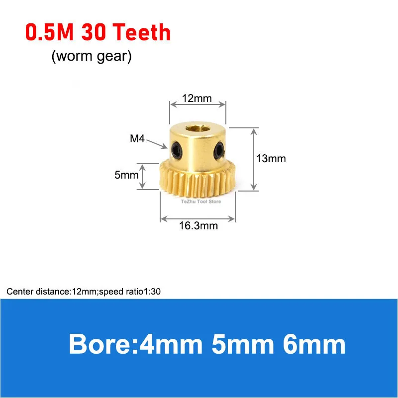 Description Picture 4 of item1Pcs 0.5M 20T-60T Brass Worm Gear Wheel Stainless Steel Worm Rod 0.5 Modulus 20 Teeth-60 Teeth Worm Gear Bore 4/5/6mm
