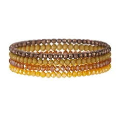 Bohemian Crystal Beaded Multi - Color Stretch Bracelet Set for Women - Handmade Jewelry - 4 Piece Collection (Yellow)