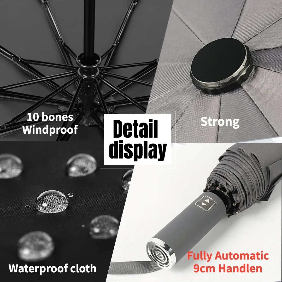 Grand Parapluie Automatique Noir – Anti-vent, Protection UV – Diamètre 1,05m