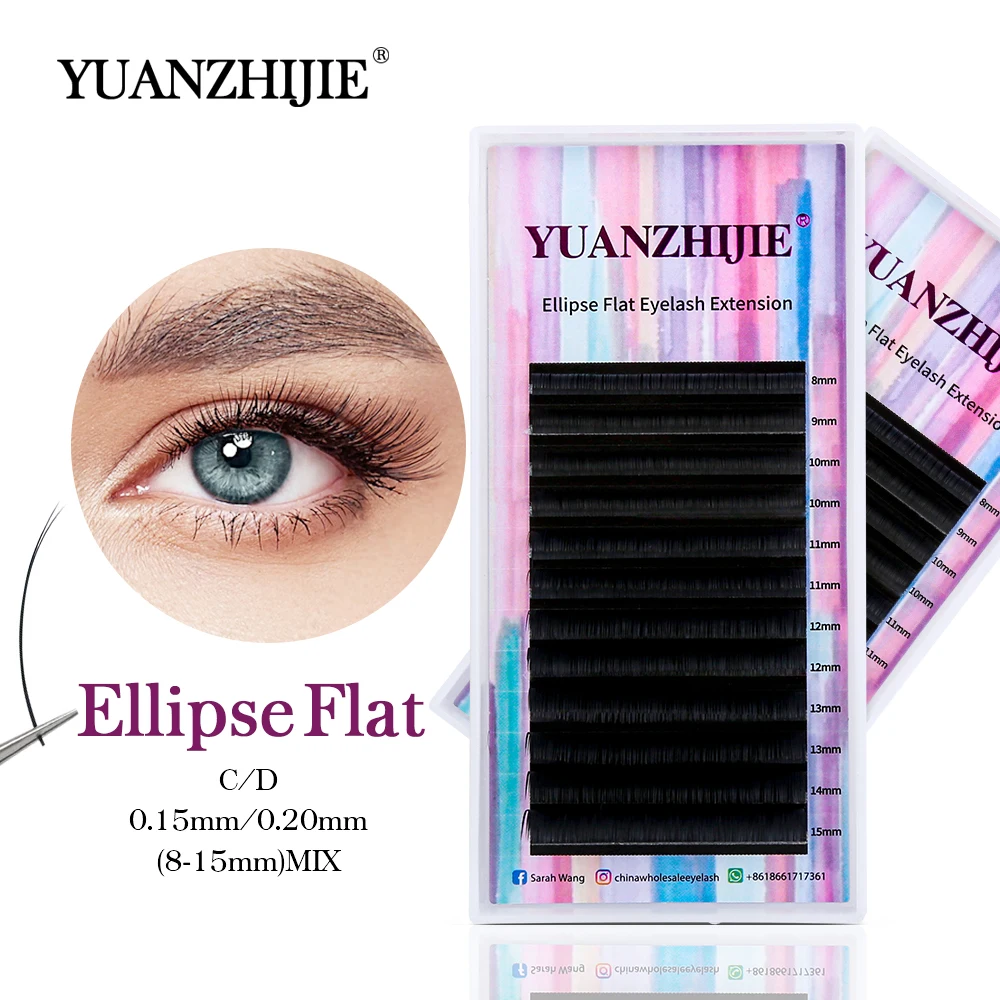 YUANZHIJIE Ellipse Flat Eyelash Extension Soft Double Split Tips Faux Mink Individual Eyelash Cashmere Lash Split Tips Volume
