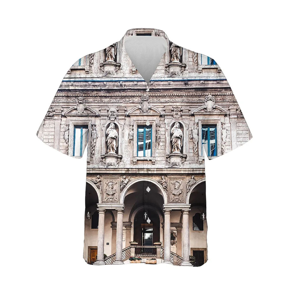 Jumeast Summer 3D Gothic Architecture Men's Social Short Sleeve Shirts Fashion Streetwear Hawaiian Beach Shirts Casual Clothing bob manders architecture