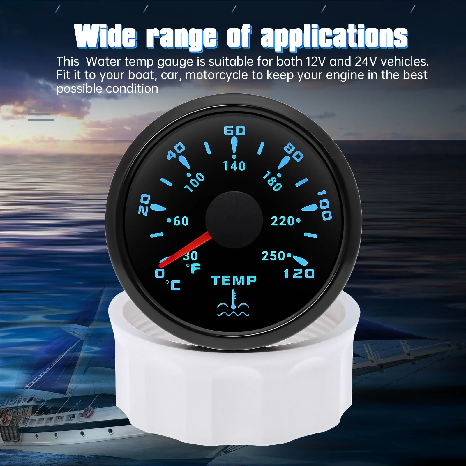 7 Colors Backlight 52MM Water Temperature Gauge 0~120℃ Water Temp Sensor 1/8NPT