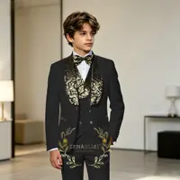 Costume de Cérémonie Bleu Marine pour Garçon – Smoking Enfant pour Mariage, Fête, Bal de Promo – Coupe Slim, Un Bouton, Revers Floral – Ensemble 3 Pièces 5