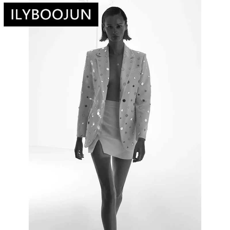 

Circular Mirror Beads Jacket 2023 New Personalized Fashion One Button Business Party Prom Suit Jacket Coat Outfit Blazer Women