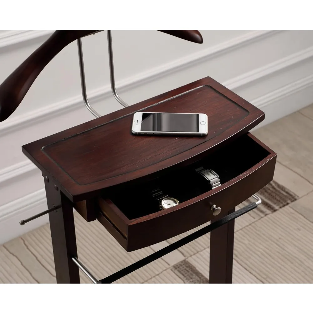 kingston iii valet stand with drawer, contour hanger, trouser bar, tie & belt hooks and shoe rack - vl16260