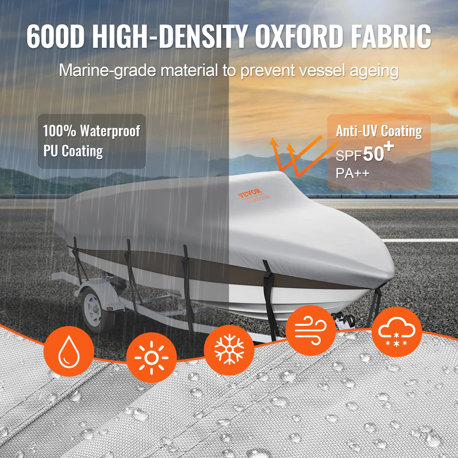 Telo Copribarca VEVOR 609-670 Cm - Tessuto Oxford 600D Impermeabile - Con Borsa Di Trasporto