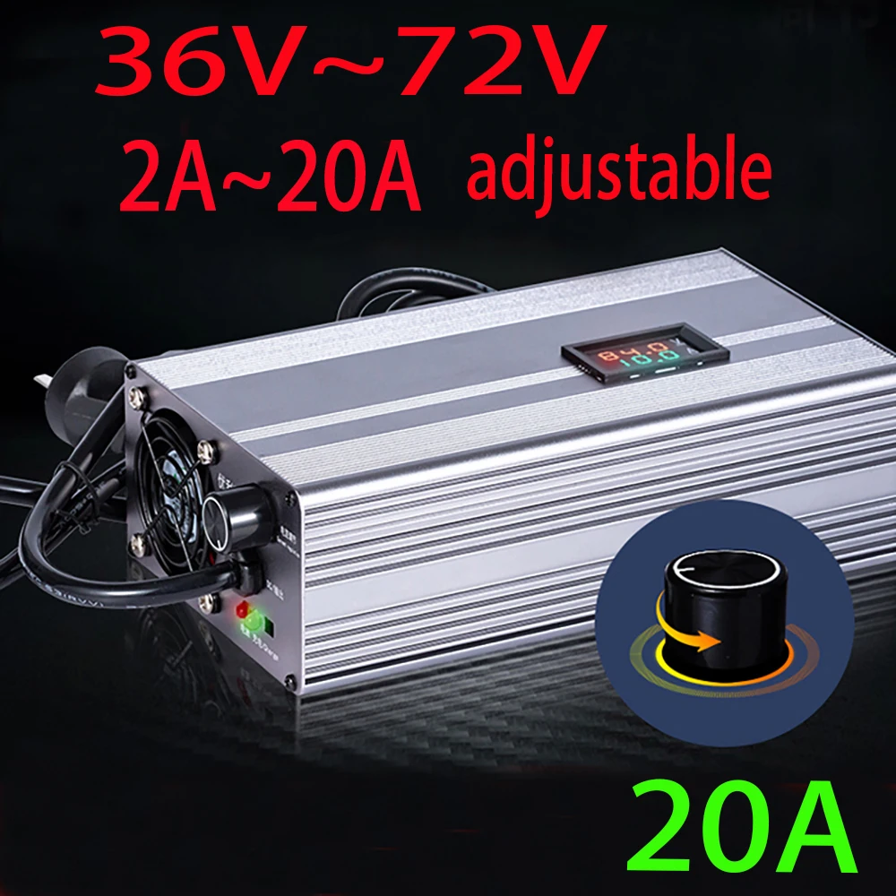 조절식 LiFePo4 배터리 고속 충전기, LiFePo4 배터리, 36V, 48V, 60V, 72VE, 220V, 2A  20A