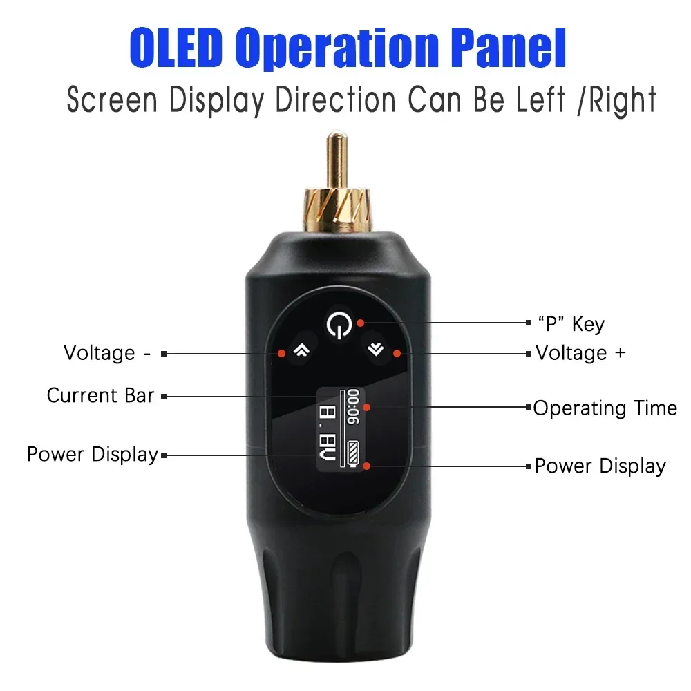Professional Wireless Tattoo Power Supply 2000mHa Rechargeable Mini Portable Tattoo Battery RCA Jack for Rotary Tattoo Machine 4