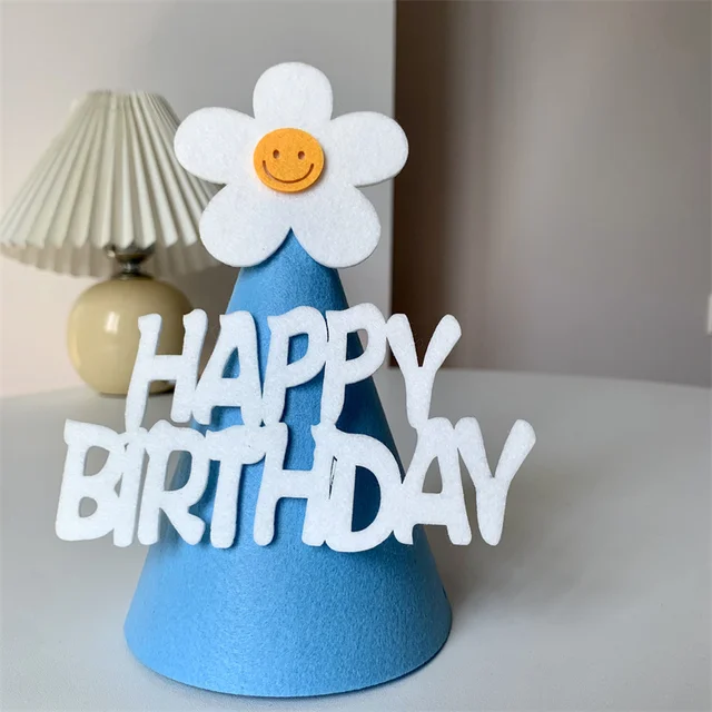 Ins Enfants Fleur Jaune Chapeau d'anniversaire Petite Marguerite Chapeau de  fête Baby Shower Couvre-chef Blanc Joyeux anniversaire Sourire Bandeau