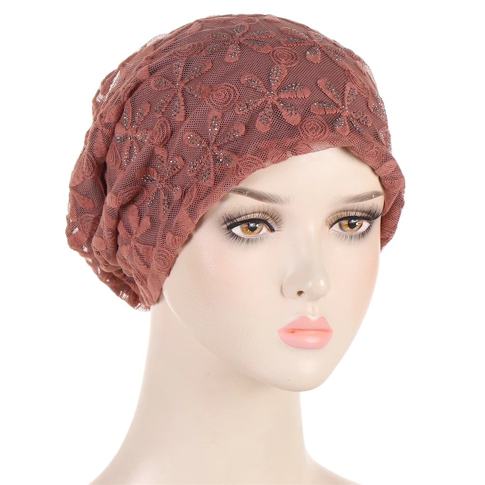 Women Hats Spring Summer Thin Bonnets for Women Designer Lace Flower Skullies Headscarf Hat Autumn Latest Turban Beanies Fashion 2