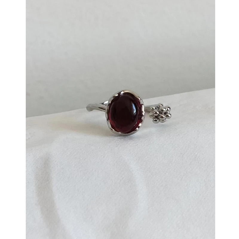 Hip Hop Irregular Stone Rings Y2K Aesthetic Kpop Animal Red Ring for Women Egirl Vintage Flower Bud Open Rings Trendy Jewelry