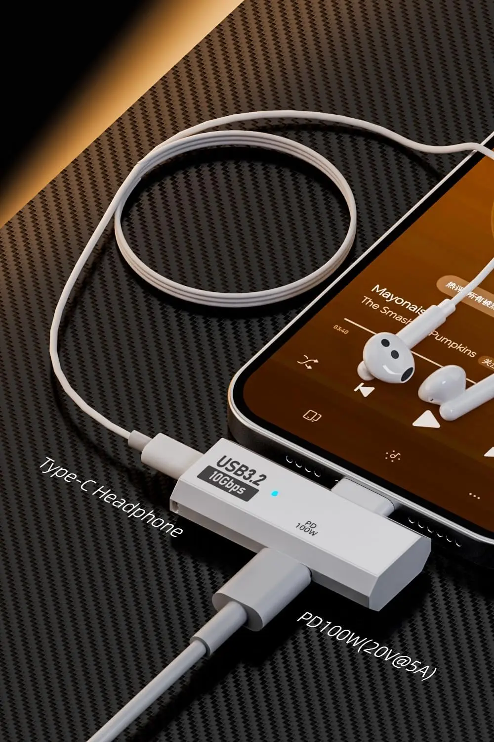 100W 충전 포트가 있는 듀얼 USB C 헤드폰 어댑터, Rog Ally, Steam Deck, Quest 2,iPhon용 2-in-1 USB Type C 분배기 동글