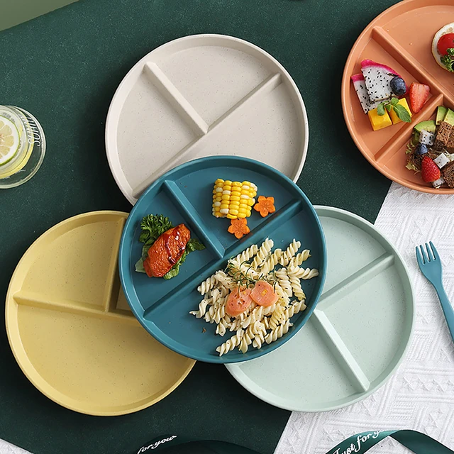 Vaisselle ronde réutilisable pour adultes, vaisselle de cuisine, assiettes  à portions, 3 compartiments, micro-ondes, plat synchronisé en 3 régimes, 1  PC - AliExpress