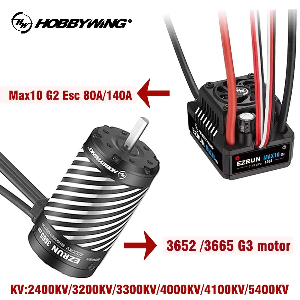 

Hobbywing 80A/140A Max 10 G2 ESC and 3652 3665 G3 brushless waterproof motor For 1/10 Scale Rc Monster Buggy Car parts