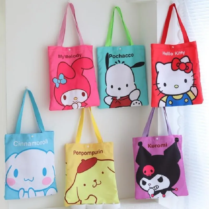 

Hello Kitty Kawaii Sanrios Kuromi My Meldoy Cartoon Fashion Girl Large Canvas Bag Shopping Shoulder Bag Document Tote Bag