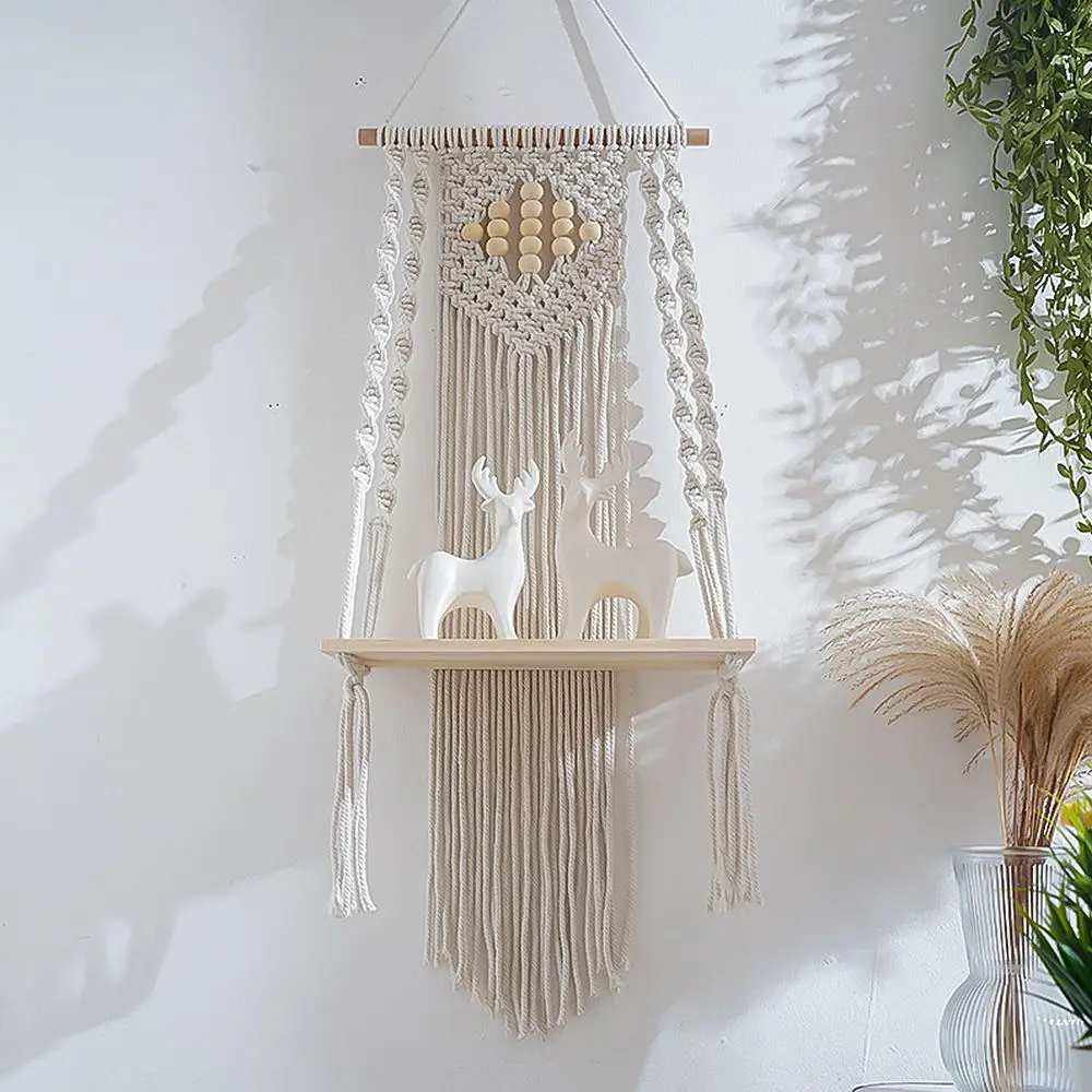 

Настенная подвесная полка макраме в стиле бохо, деревянный домашний декор, плавающие полки ручной работы, Плетеный веревочный стеллаж для фоторамок, растений