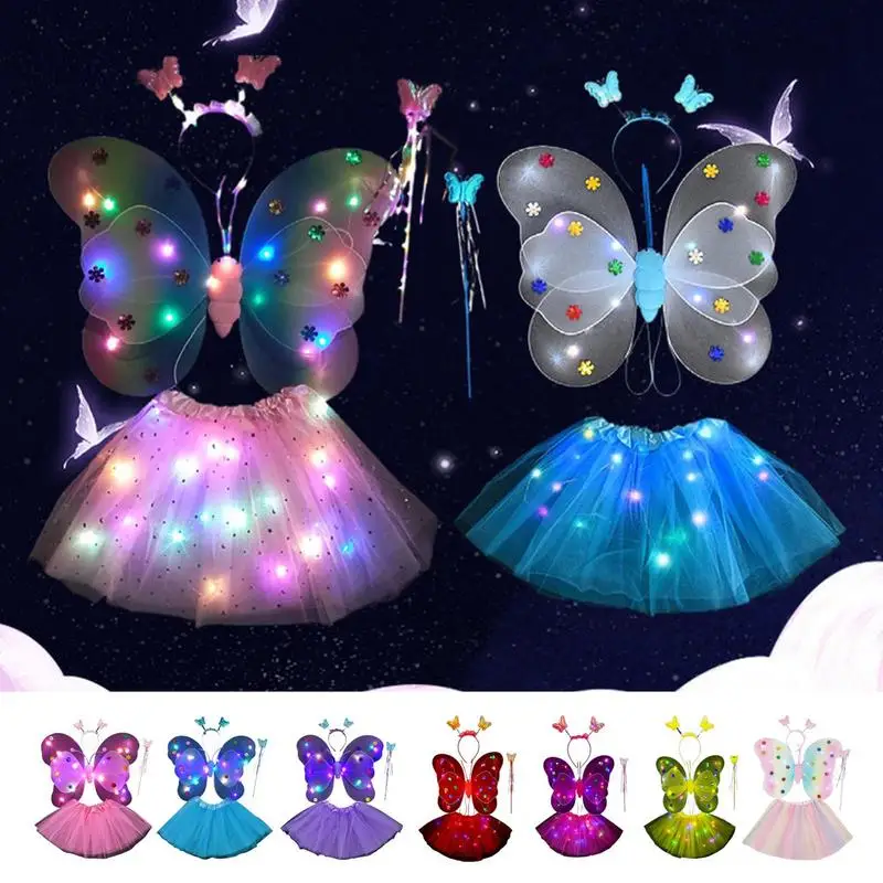 

Kids Butterfly Wings Girls Fairy Butterfly Wings Costume With Tutu Skirt Wand Headband Fancy Dress Set For Girls 3-8