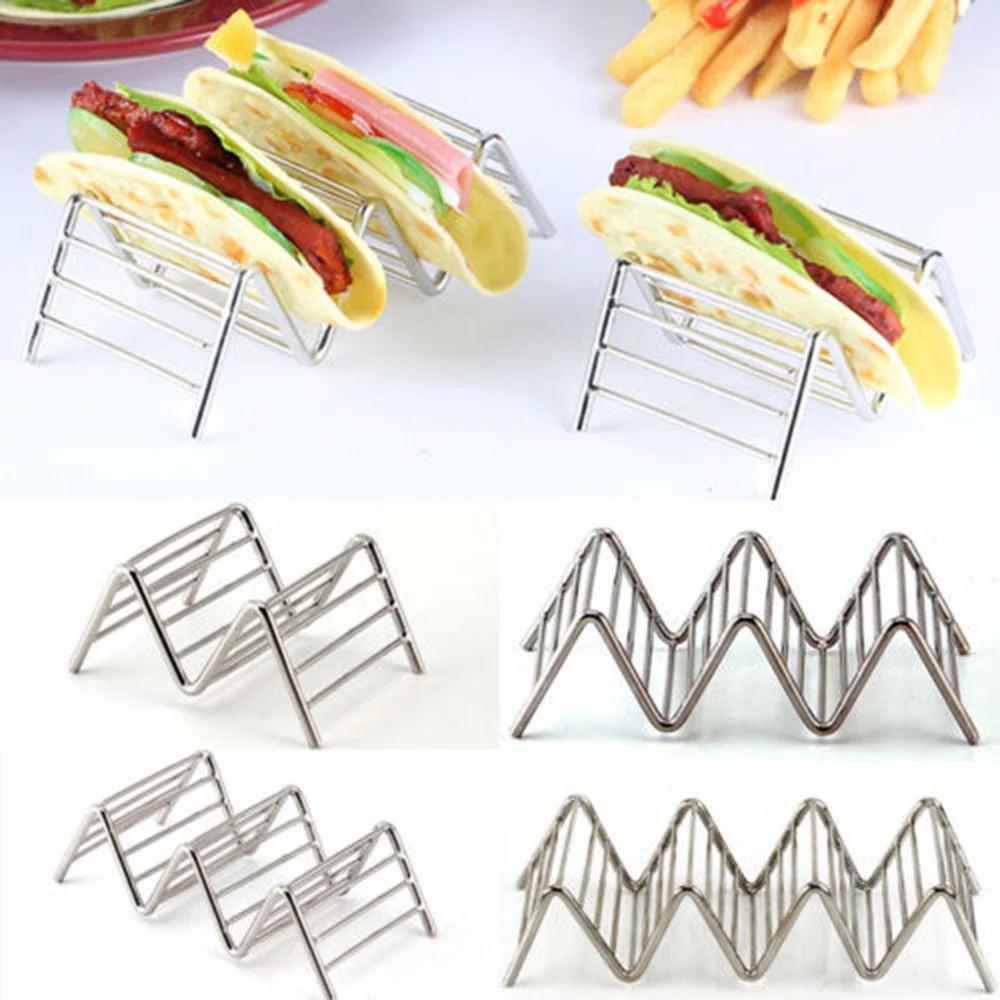 Size Wave Shape Stainless Steel Taco Holders Mexican Food Rack Shells Hot Dog Holder Stand Taco Rack Kitchen Accessories