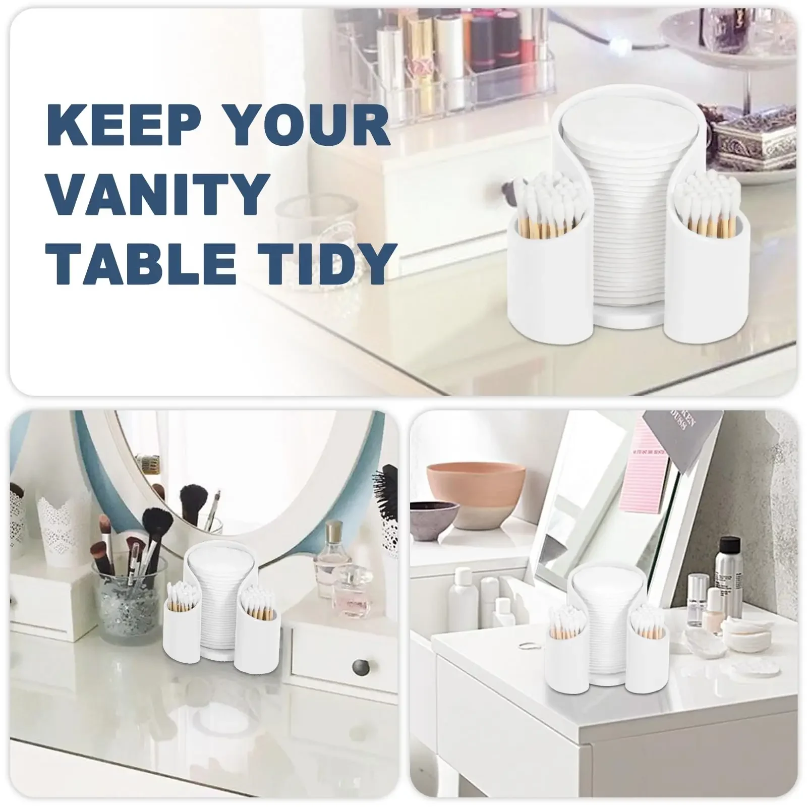 Cotton Pad QTips Holder, Bathroom Cups Dental Floss Dispenser, Storage Organizer for Cotton Pad QTips Paper Cup Floss, Bathroom