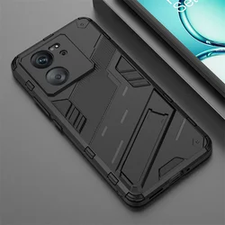 Cyber Cool Solid Rugged Armor Phone Case with Holder Stand and Protective Tough Cover for Poco F7 (Black)