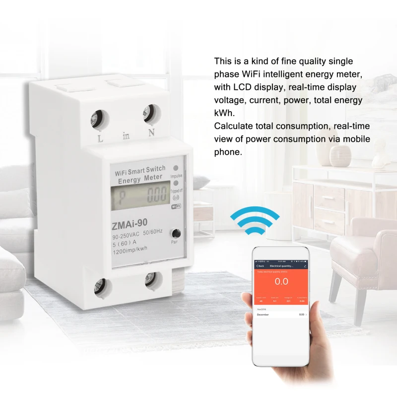 

Tuya Smart Energy Meter 110-250V WIFI Remote control Tuya/smart Life App Power Meter Din Rail Single-phase Meter Switch Control