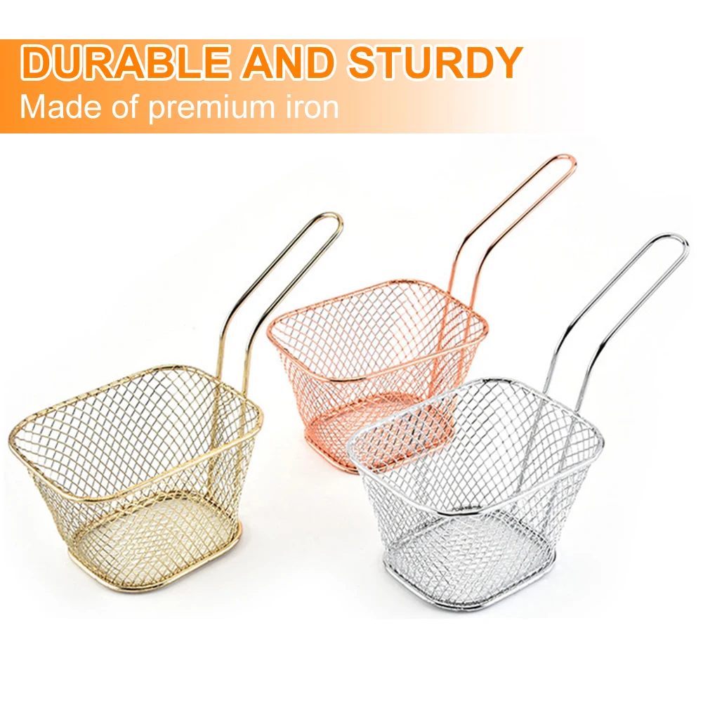 Portable Square Mini Fried Basket French Fries Basket Restaurant Fried Chicken Snack Chips Iron Metal Colander Tool DDJ